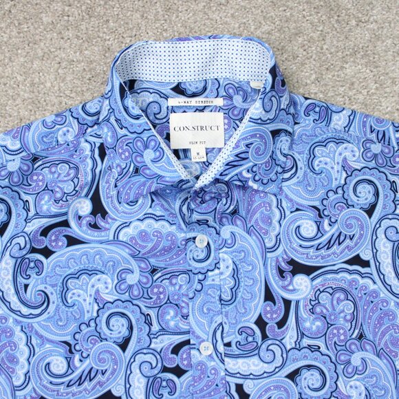 Construct Flip Cuff Shirt Mens Medium 15-15 1/2 Blue Floral 4 Way Stretch L/S - Picture 6 of 13